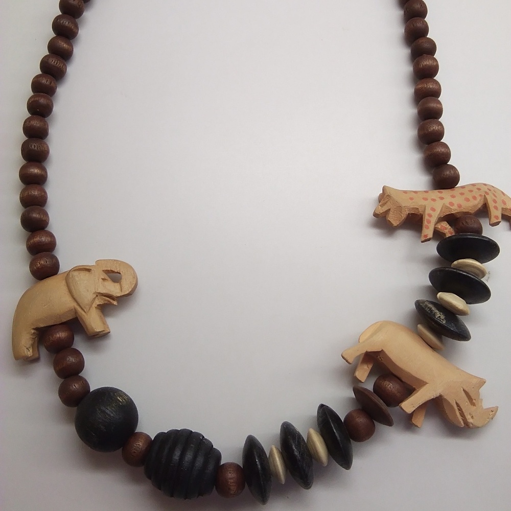 African Animals Brown Bead Necklace
